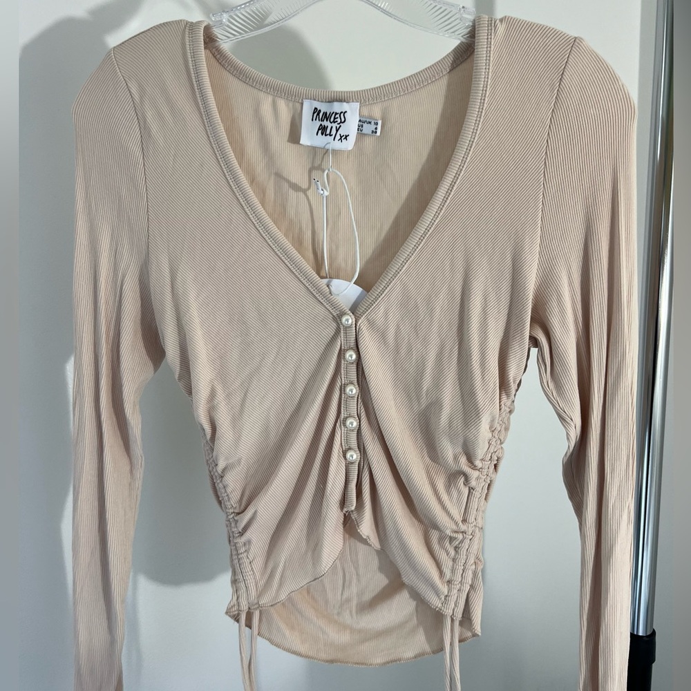 Long Sleeve Princess Polly Top with Pearl Accents - Bridgeton Crop Top
